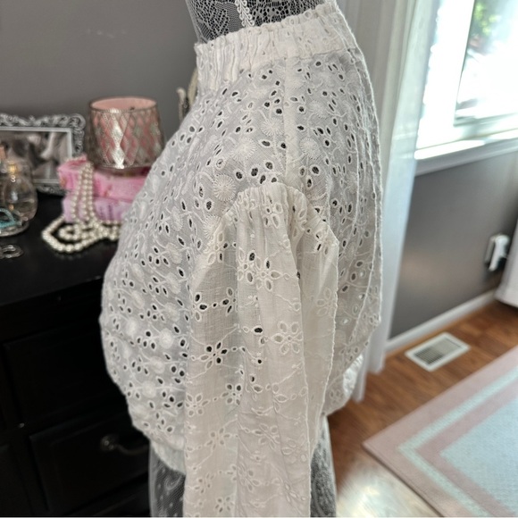 AllSaints Luna Broderie Eyelet Embroidered Linen Cotton Top White Size 6 - Picture 6 of 16